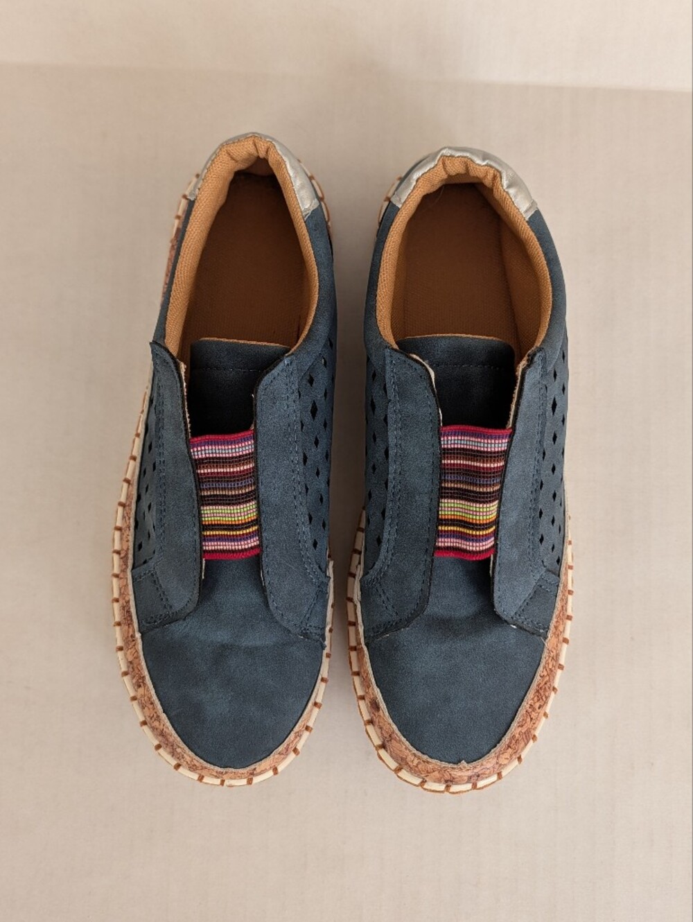 Casual Hollow-Out Slip-On Platform Sneakers 8 Blue Rainbow - Picture 3 of 16